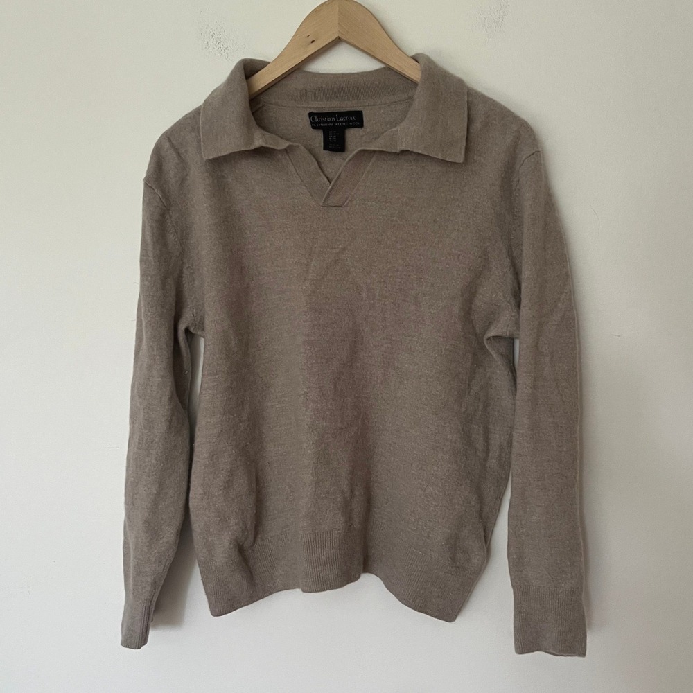 Christian Lacroix Mens Grey Extrafine Merino Wool Polo Sweater Size Medium